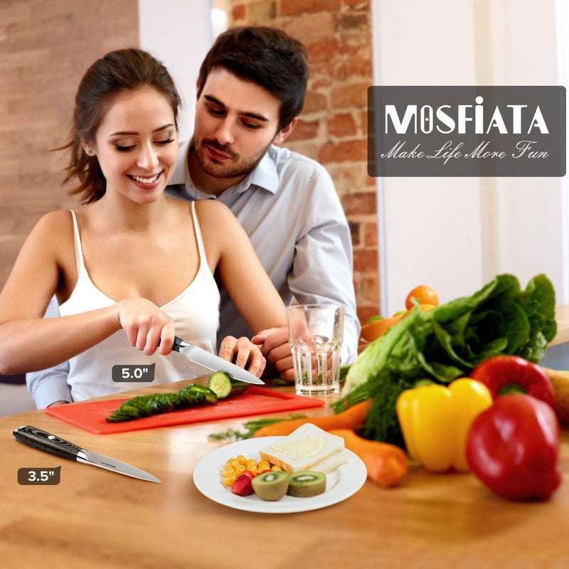 MOSFiATA 5â€ Chef Knife and 3.5" Fruit Knife Set with Knife Sheath, German High Carbon Stainless Steel EN.4116 with Micarta Handle and Gift Box for Vegetable and Fruit Cutting - Image 3